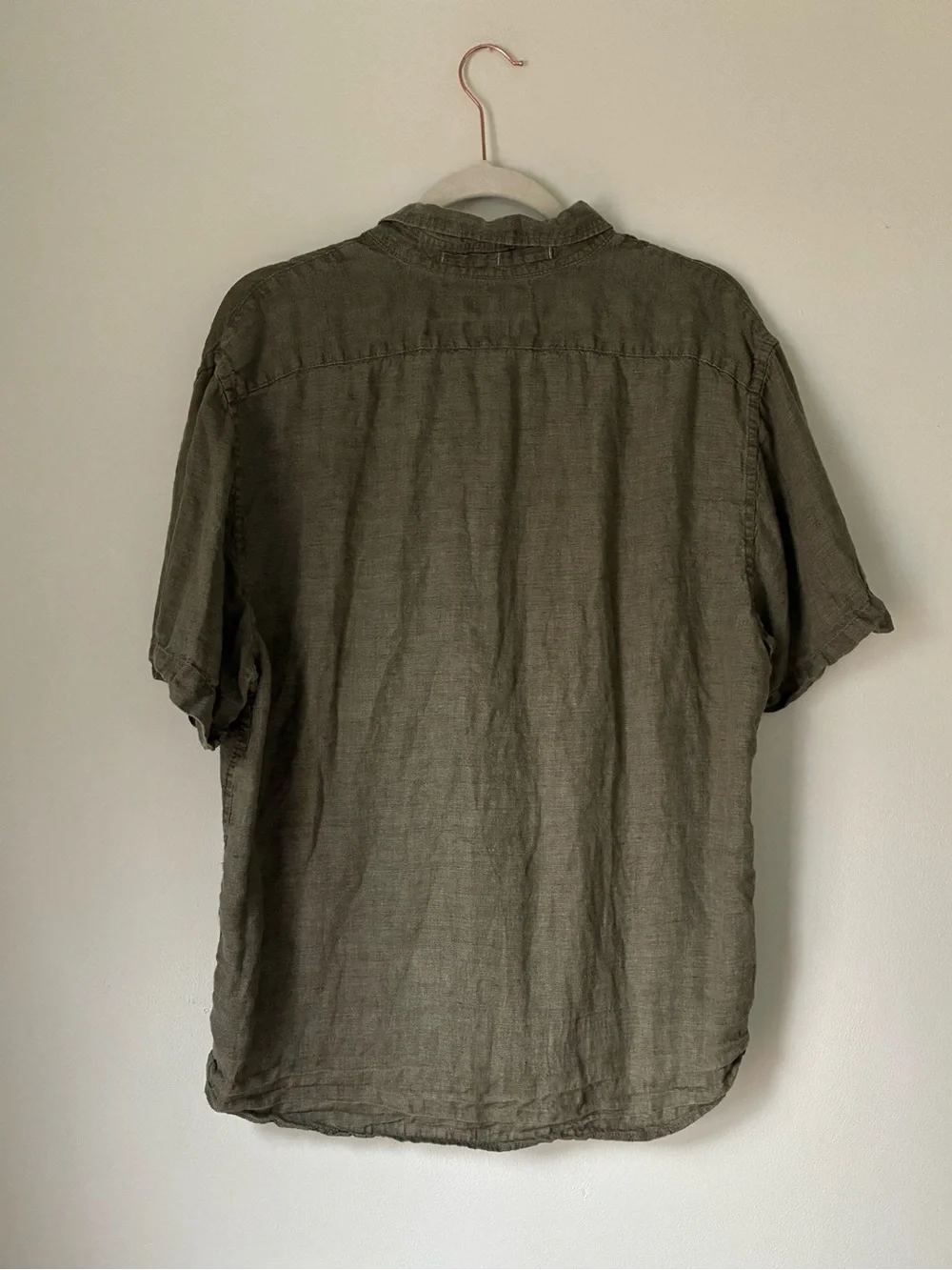 Banana Republic Linen Short Sleeve Shirt Standard Fit Olive Green